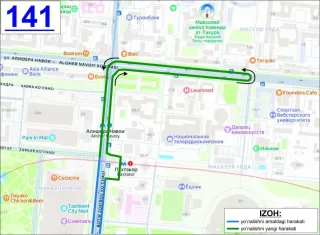 Toshkentda 141-sonli avtobus yo'nalishi harakati o'zgaradi