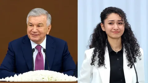 Prezident yosh rejissyorni Kelajak bunyodkori medali bilan taqdirlaydi