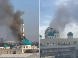 Yangihayot tumanida qurilayotgan masjid binosida yong‘in sodir bo‘ldi