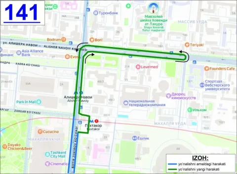 Toshkentda 141-sonli avtobus yo'nalishi harakati o'zgaradi