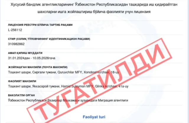 Ikki xususiy bandlik agentligining litsenziyasi o‘z ixtiyori bilan bekor qilindi