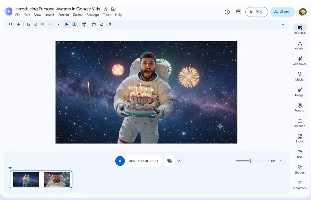 Google Vids platformasida suniy intellekt yordamida avatar yaratish imkoniyati paydo boaldi
