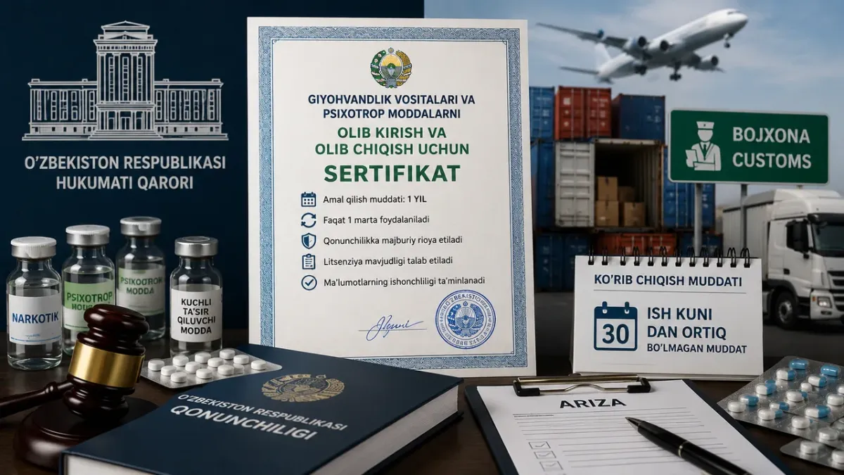 Giyohvandlik vositalarini olib kirish tartibi va sertifikat olish qoidalari