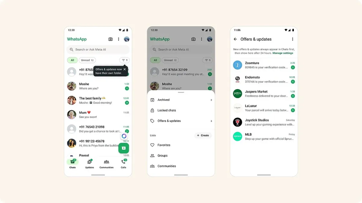 WhatsApp kompaniya xabarlari uchun alohida papka joriy etmoqda