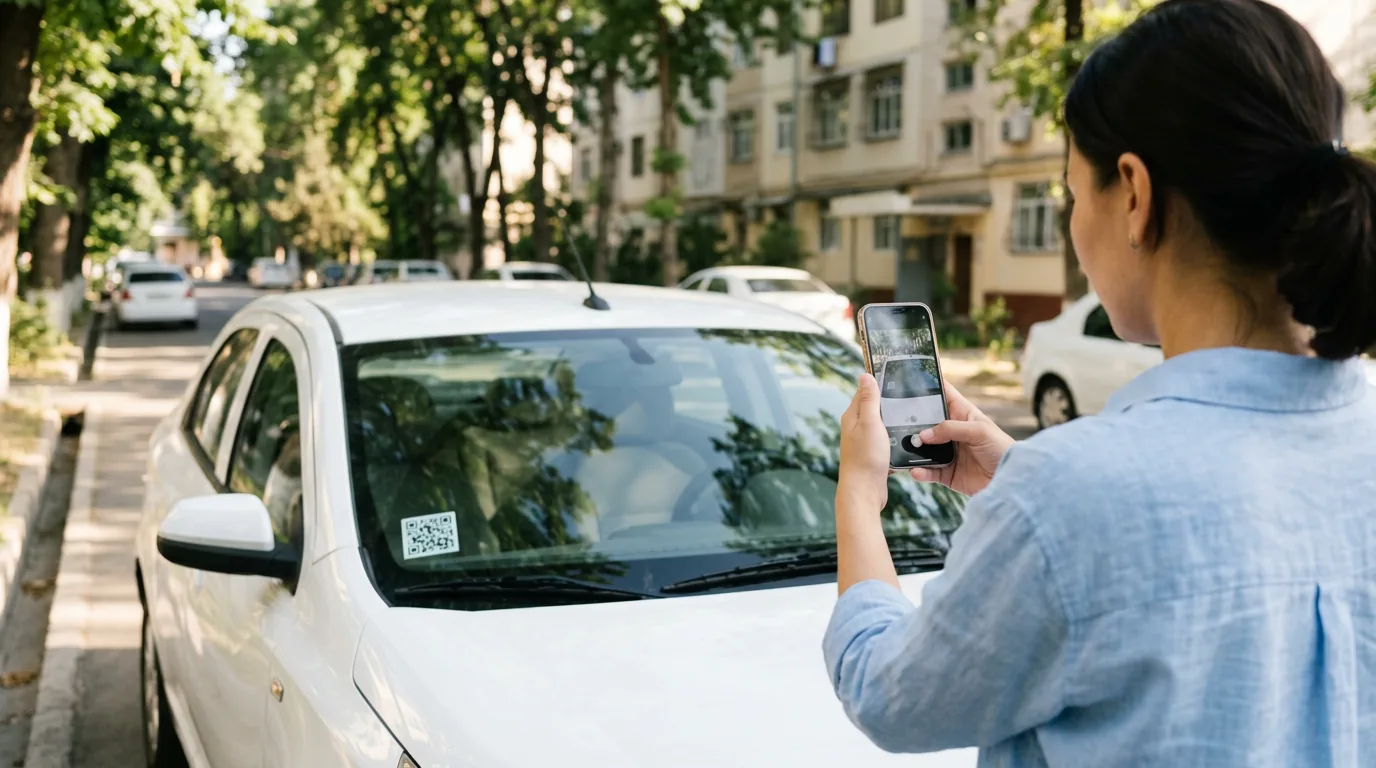 Bip QR stikerini avtomobil oynasida telefon orqali skanerlash